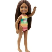 Barbie Club Chelsea Doll, Small Doll with Frozen Treat Graphic Beach Theme Swimsuit, 5.5 in